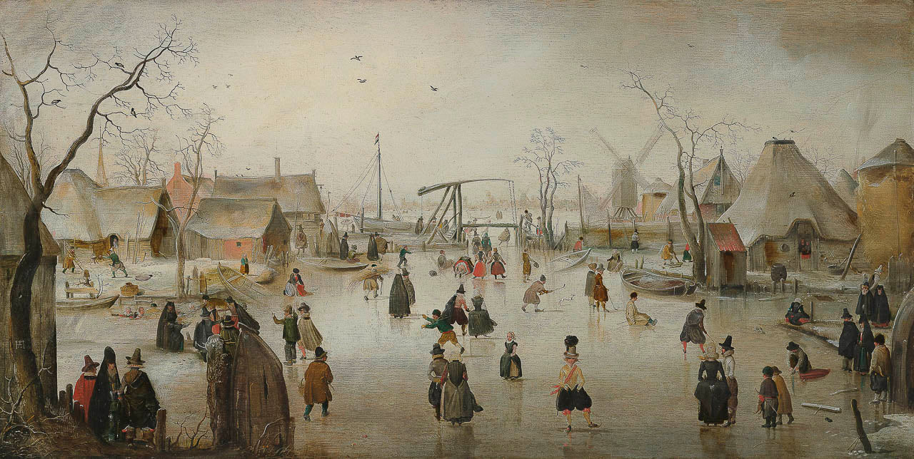 Schaatsenrijden in het dorp